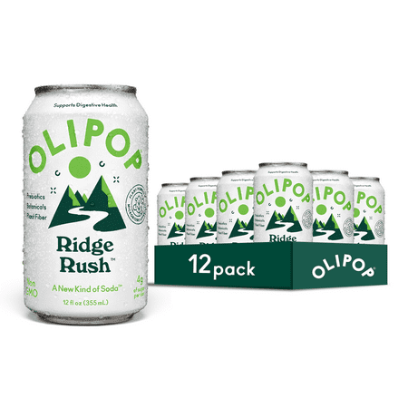 (12 pack) Olipop Prebiotic Soda Beverages w/ Prebiotics Botanicals & Plant Fiber Ridge Rush 12 Oz