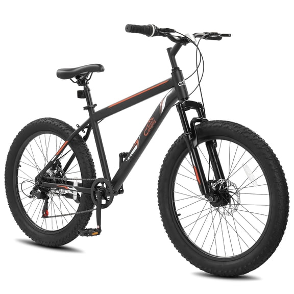 UBesGoo 24" Fat Tire Mountain Bike, 3 inch Knobby Tires, 7 Speed MTB with Dual Disc Brake, Black