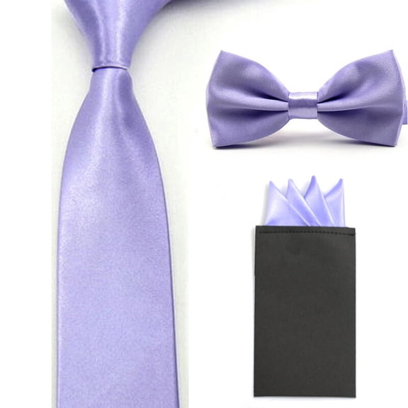 Men's Solid Skinny 5CM Tie Bow Tie With Handkerchief Pocket Square Set