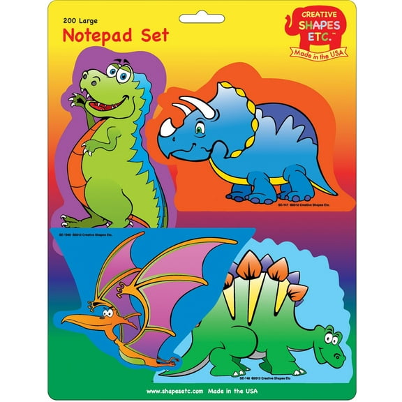 Creative Shapes Dinosaur Note Pad with T-Rex, 200 Sheets, 4 Count