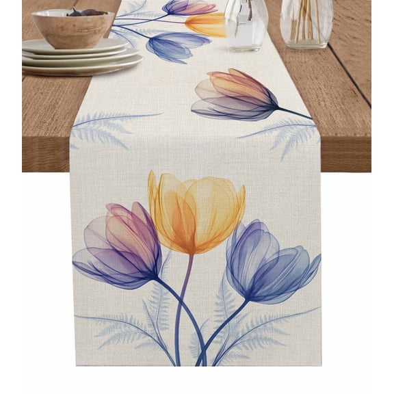 Ldtrchee Elegant Tulip Table Runner 36 Inches, Orange Purple Flowers Spring Summer Bed Runner Dresser Scarves Tabletop for Indoor Outdoor Parties/Ceremony/Banquet, 13"x 36"
