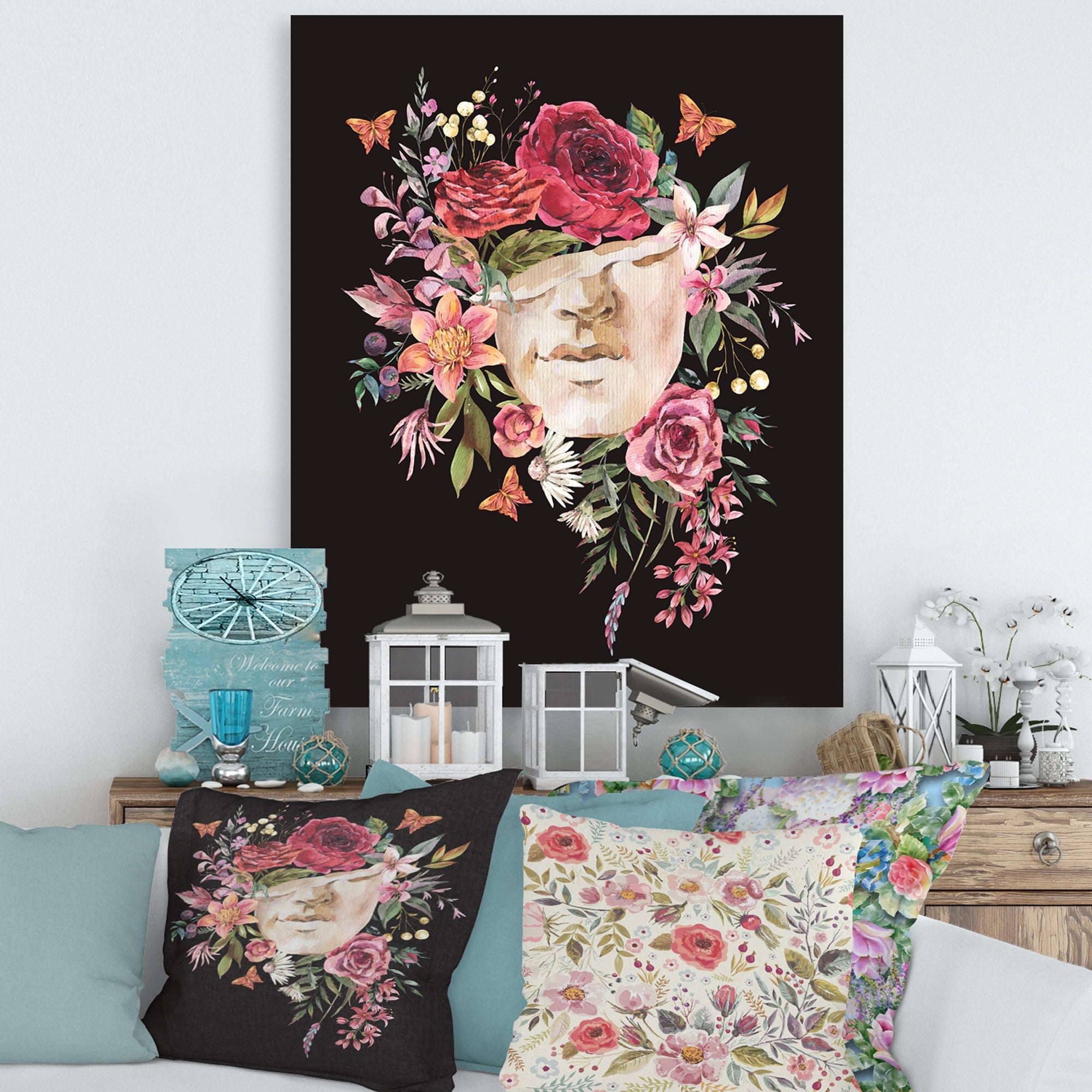 Designart ' Ancient Greek Sculpture Detail With Dry Flowers ' Traditional Canvas Wall Art Print