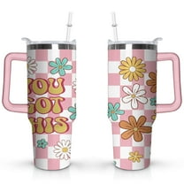 40oz Pioneer Tumbler with Handle Lid and Straw,Colorful Floral Tumblers Gifts for Women Girls Men Adults（Pink）