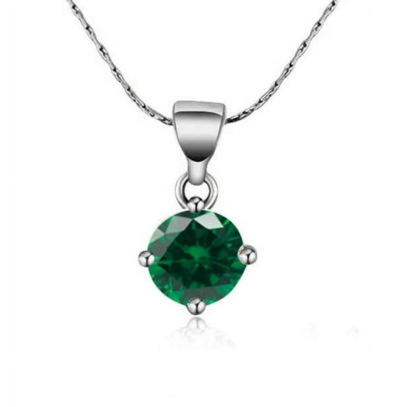Paris Jewelry 18K White Gold 1 Ct Created Emerald Round Stud Necklace 18 inch Plated