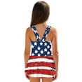 thumbnail image 2 of COEQINE Girls One Piece Bathing Suit, Scoop U-Neck & V Back Playful Swimsuit with Attached Skirt, 4th of July Beach Swim Dress for Kids Age 5-6, Machine Washable, Distressed American Flag, 2 of 8