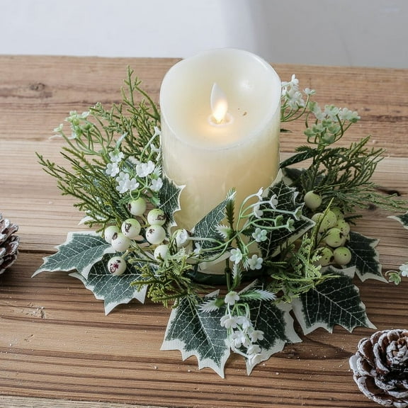 Candle Ring under $5! CQCYD Candle Ring Wreath, Artificial Greenery Table Centerpiece, Christmas Candle Holder for Festive Decor, Wedding Party Tabletop Decoration