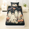 thumbnail image 3 of Feelyou Boho Ghost Twin Sheets, Hippie Floral Bat Bedding, Dark Gray, 3 Pieces, 1 Flat Sheet, 1 Fitted Sheet and 1 Pillowcase, 3 of 5