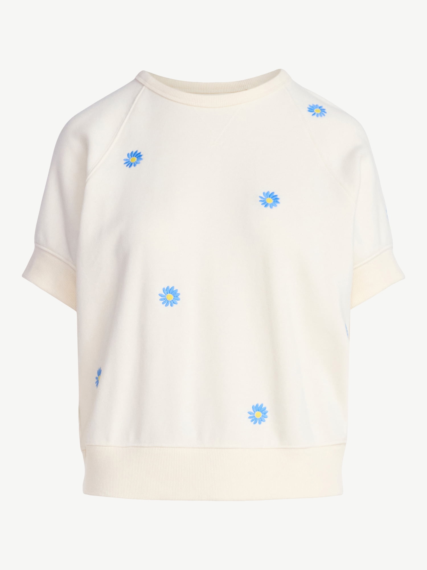 Free Assembly Women's Raglan Sweatshirt with Short Sleeves, Sizes XS-XXL