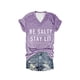 thumbnail image 1 of Camiseta informal de manga corta con estampado y cuello en V para mujer, 1 of 2