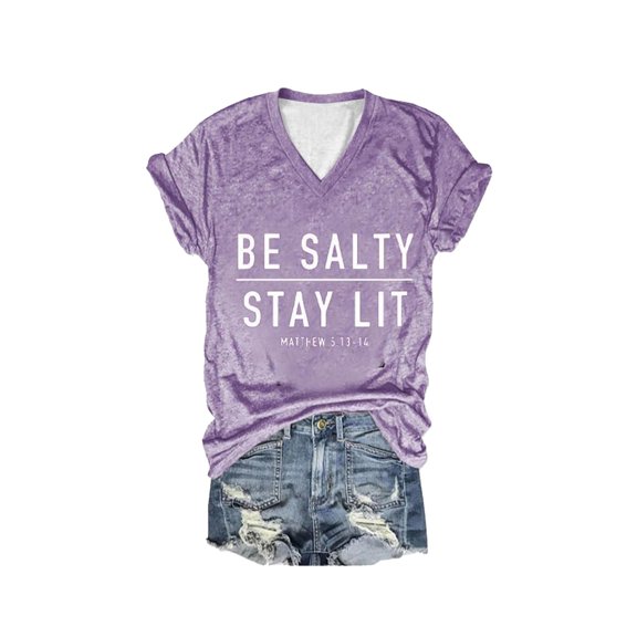 Wangmeiwg Women's T-Shirts T Womens Casual Fashion Printed V Neck Short Sleeve Pullover T Shirt Light Purple XXL