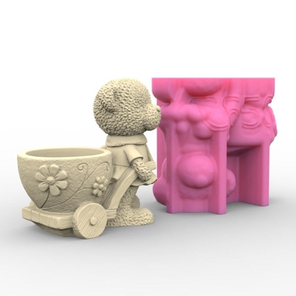 Osdhezcn 3D Bear Silicone Mould for Flower Pots Mold Concrete Cement Epoxy Resin Molds