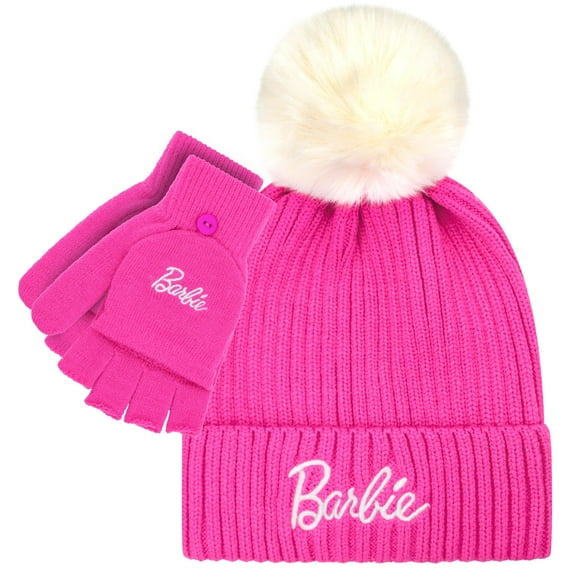 Barbie Girls Winter Hat with Gloves for Ages 5-13 Years ? Ultra Soft Pink Beanie Winter Hat for Outdoors
