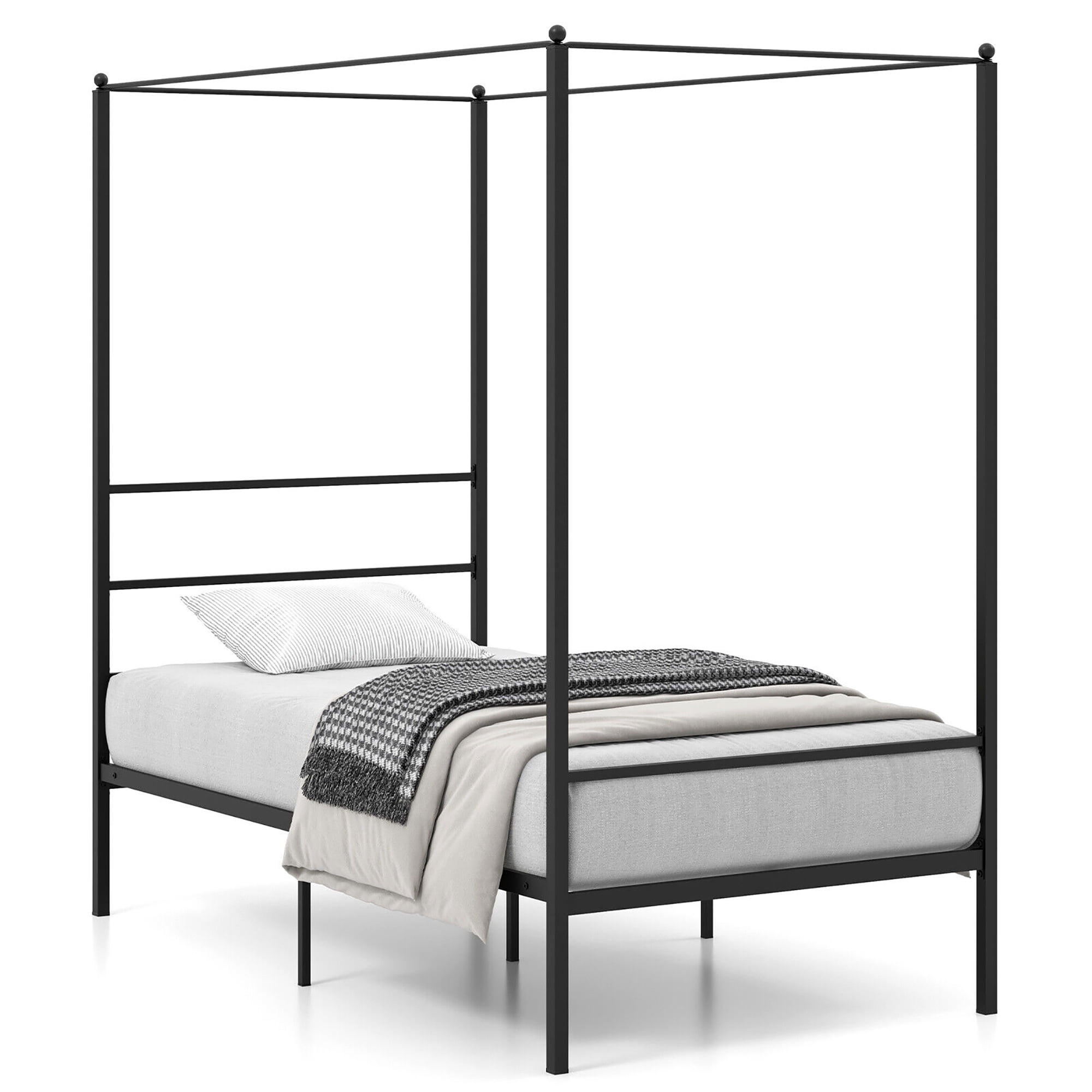 Gymax Twin Metal Canopy Platform Bed Frame Mattress Foundation w/ Slat Support