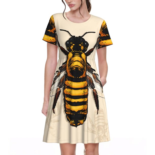 Disketp Honey Bee para Vestido de Manga Corta para Mujeres, Vestidos de Verano para Mujeres, Casual y Holgado para la Playa