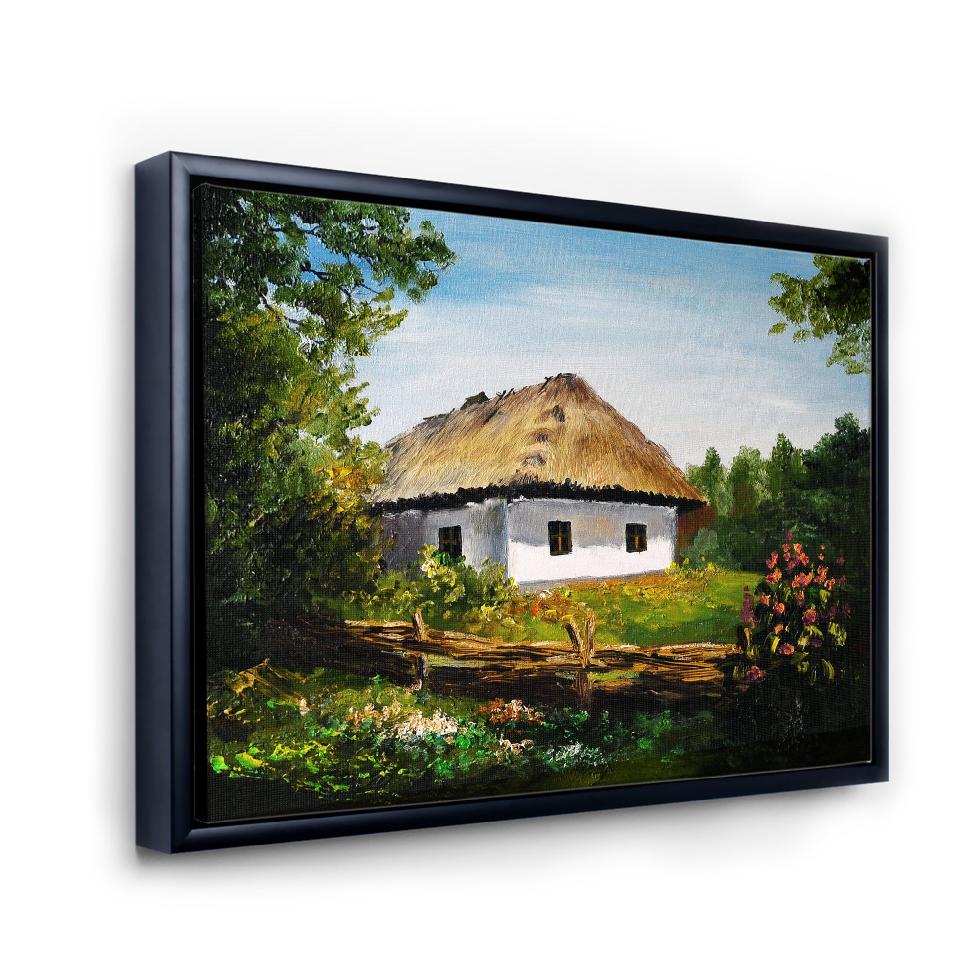 Designart 'Traditional Cottage At Sunrise In Summer' Traditional Framed Canvas Wall Art Print