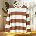 thumbnail image 5 of Bzdzmqm Womens Long Sleeve Striped Pullover Tops Casual Crew Neck Sweaters Fall Winter Loose Fit Knit Tees for Daily Work Office Outfits, Brown XL, 5 of 5