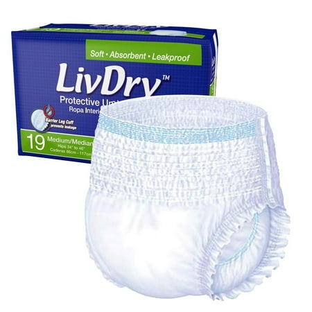 LivDry Unisex Adult Incontinence Underwear  Extra Comfort  High Absorbency  Leak Protection (Medium  19-Pack)