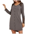 thumbnail image 2 of Woman Nightgown Clearance Women's Fashion Solid Color V-neck Comfortable Loose Camisole Lace Long Sleeves Blouse Casual Tops Dress, 2 of 5