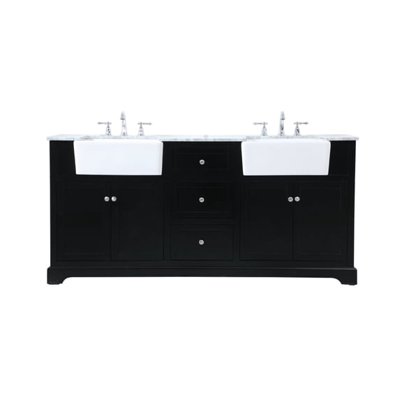Elegant Decor Franklin 72" Wood Double Bathroom Vanity in Black