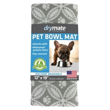 Drymate Pet Bowl Placemat, Dog & Cat Food Feeding Mat (12" x 19") - Absorbent Fabric, Waterproof Backing, Slip-Resistant, Machine Washable