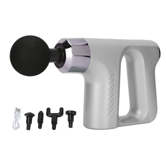 Pistola de masaje de percusión, dispositivo de masaje de mano con vibración, masajeador de tejido profundo, pistola eléctrica plateada
