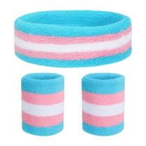 Uxcell Sweat Band Set Sports Terry Cloth Headband Wristband Set 7"x2" Moisture Wicking Sweat Absorbing Head Band Blue/Pink/White