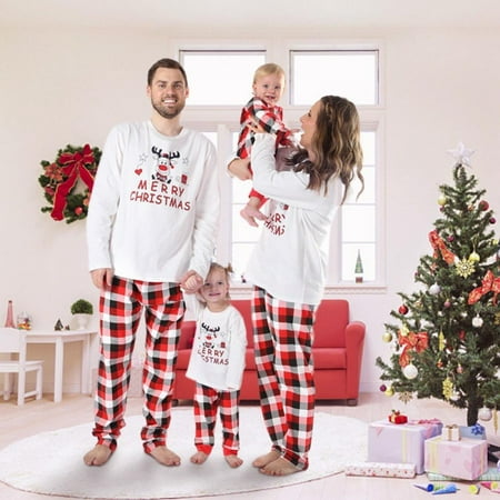 

Brand Clearance! Christmas Matching Family Pajamas Parent-Child Clothing Set Long Sleeve Tee and Pants PJs Adult Kid Kids Homewear Suit