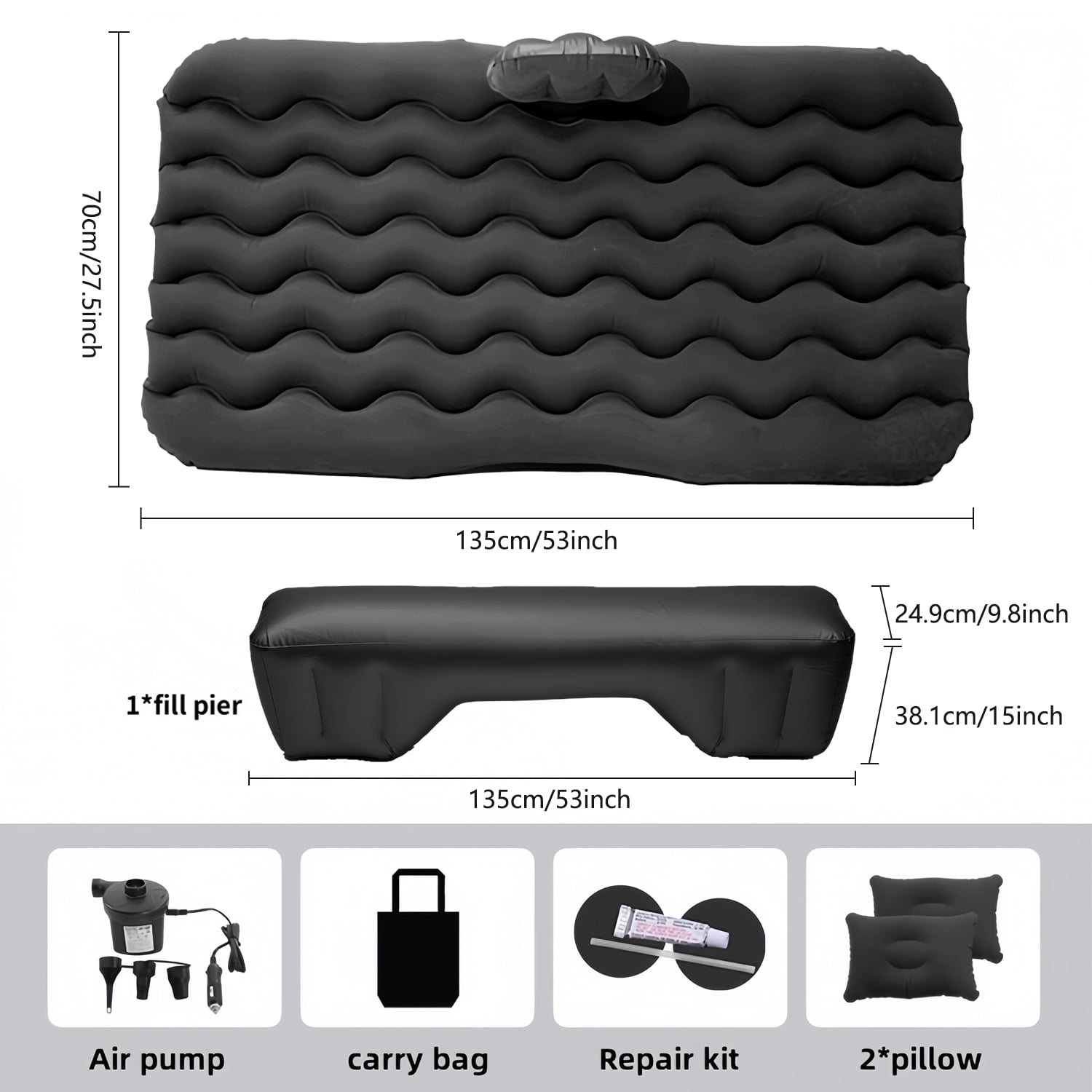 Generic  Car Rear Seat Inflatable Mattress Thickened Flocked Anti-Leak Travel Bed for SUV Truck MPV Road Trip Camping