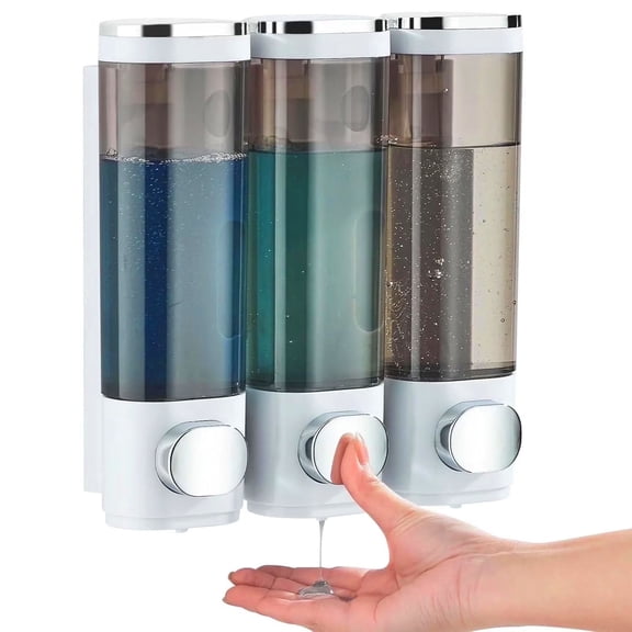 Shampoo and Conditioner Dispenser,Shower Soap Dispenser 3 Chamber No Drill Shampoo Dispenser for Shower Wall Mounted Shampoo Conditioner Body Wash Dispenser for Bathroom,Large Capacity,White