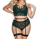 thumbnail image 1 of Gibobby Sujetador De Encaje Para Mujer Conjunto de lencería de talla grande para mujer Conjunto de lencería de liga con ribete festoneado de encaje floral(Verde, M), 1 of 3