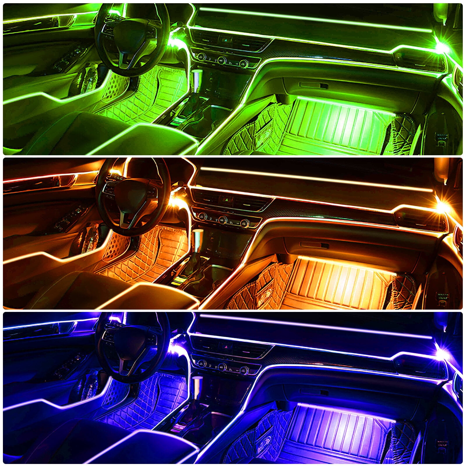 Interior Car LED Strip Lights with Wireless APP and Remote Control, RGB 5 in 1 Ambient Lighting Kits with 236 inches Fiber Optic, 16 Million Colors Car Neon Lights, Sync to Music