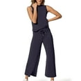 thumbnail image 6 of Women's Mock Neck Two Piece Sets Summer Sleeveless Tank with Wide Leg Crop Pants Casual Vacation Lounge Outfits 2026 Dark Blue 2XL, 6 of 6