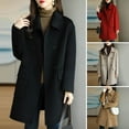thumbnail image 2 of Women Jacket Turn-down Collar Long Sleeves Double-breasted Windbreaker Loose Pockets Mid Length Outdoor Travel Commuting Overcoat, 2 of 8