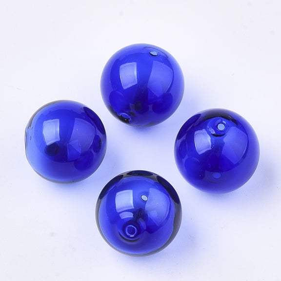 Handmade Blown Glass Beads Round Blue 14x14mm Hole: 1~2mm