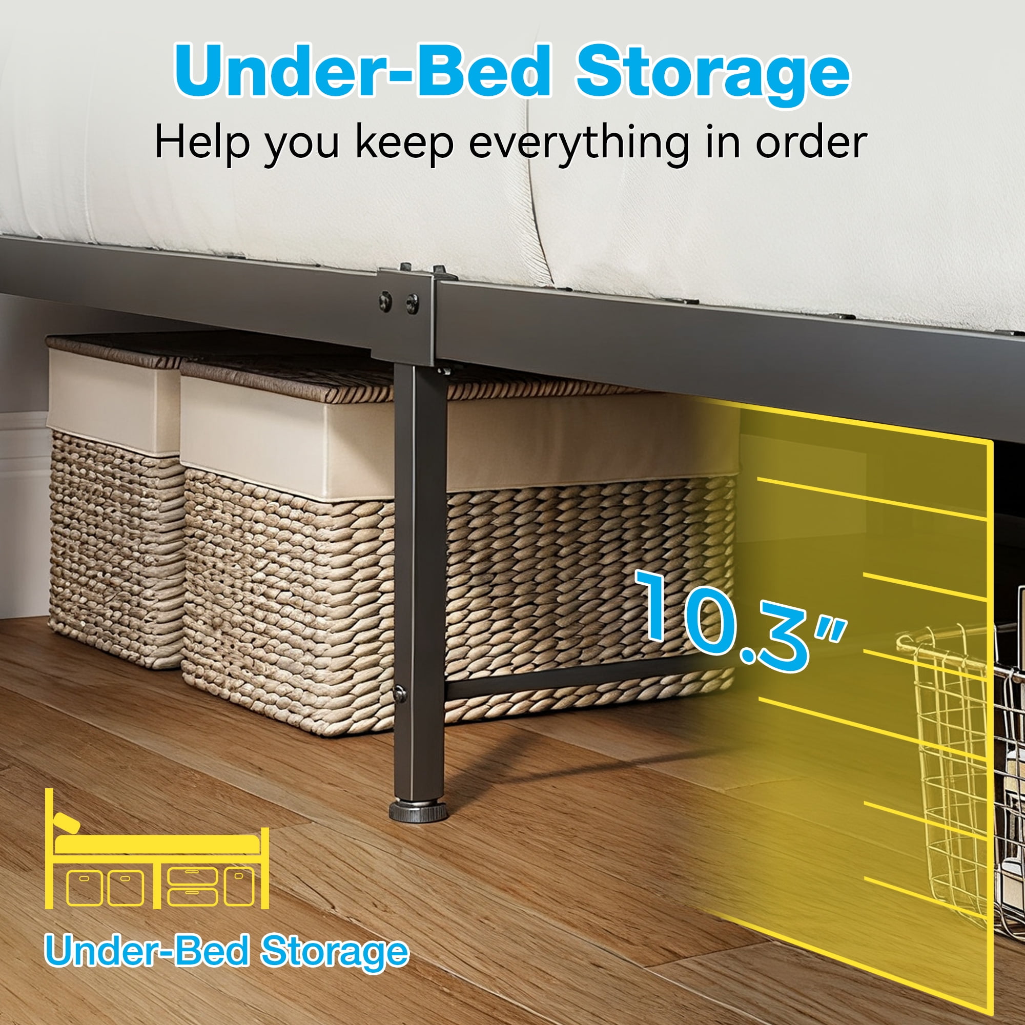 Bed Frame Twin Size with Storage Headboard, Upholstered Platform Bed with Charging Station and LED Light, Heavy Duty Frame Support, No Box Spring Needed, Noise Free, Vintage