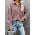 thumbnail image 3 of Womens Corduroy Button Down Casual Long Sleeve Shirt Jacket Oversized Blouses Tops, 3 of 9