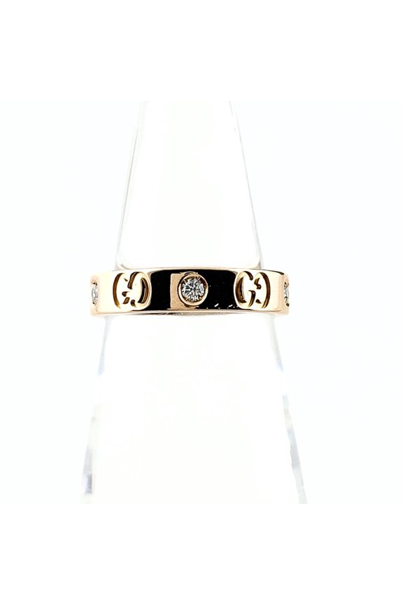 Pre-Owned Gucci Icon Ring, Yellow Gold (YG), Ring with Small Diamonds, 750 Diamond, Women's