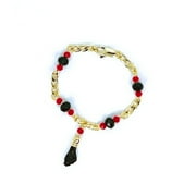 Mia 14KT Gold Plated Black Evil Eye Charm Bracelet, Adjustable 5 Chain