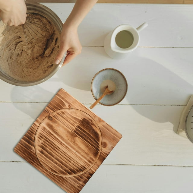 WHAMVOX Wood Hot Plate Stone Bowl Mat Light Brown Protects Surfaces Campers 1Pack