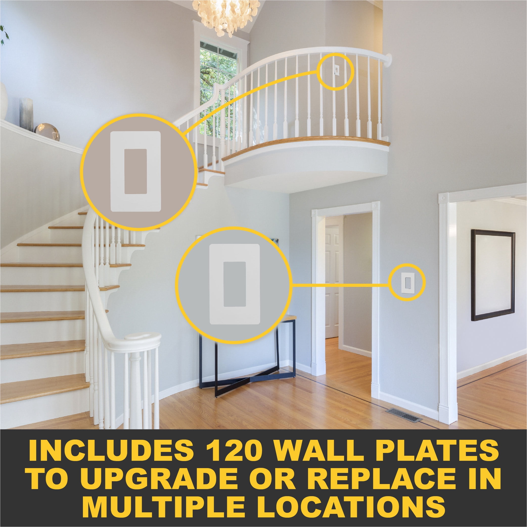 Faith 1-Gang Decorator Screwless Wall Plates Child Safe Outlet Covers, 4.68"H x 2.93" L, Fits GFCI, USB Receptacle, Dimmers, and Lighting Controls, ETL Listed, White, 120-Pack