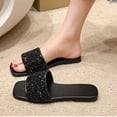 thumbnail image 6 of Miluxas Womens Sparkly Rhinestone Sandals Square Open Toe Sandal Slip on Summer Flat Sandals for Beach Wedding Holiday Shopping Black 6(37), 6 of 9