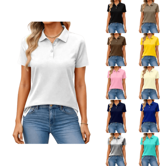 OIOLOYJM Polo Shirts for Women Business Short Sleeve Uniform Golf Shirt Lightweight Collar Workout Tops Moisture Wicking Button Down Outfits White XL