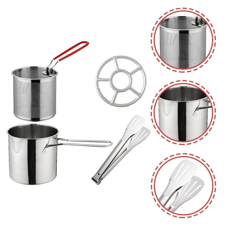 1 Set Food Fryer Stainless Steel Frying Cookware Snack Fry Basket Fryer Pot  with Tong Stove Ring