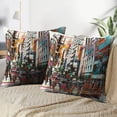 thumbnail image 4 of LALILO Throw Pillow Covers Art Cityscape Art Street Watercolor City Oil Cushion Cover 18" x 18", 2 Pack, 4 of 6