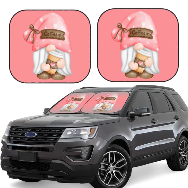 Balery Coffee Gnome (1) Parasol para parabrisas de coche de 2 piezas | Parasol plegable para parabrisas delantero de coche para la mayoría de sedanes-Medium