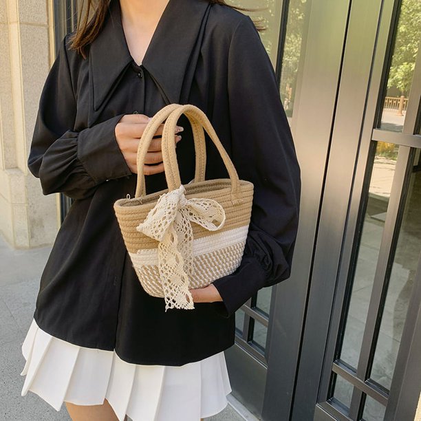 Bolso de mano con lazo para mujer, moda de verano, bolsos para las axilas, bolso de hombro sólido (caqui)