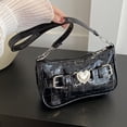 thumbnail image 3 of Y2k Patrón PU Corazón Hebilla Hot Girl Un Hombro Axila Bolso 8352 (negro), 3 of 9