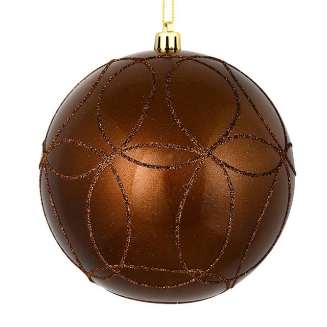 Vickerman N182576D 4.75 in. Mocha Candy Ball Ornament with Circle Glitter Pattern 4 per Bag