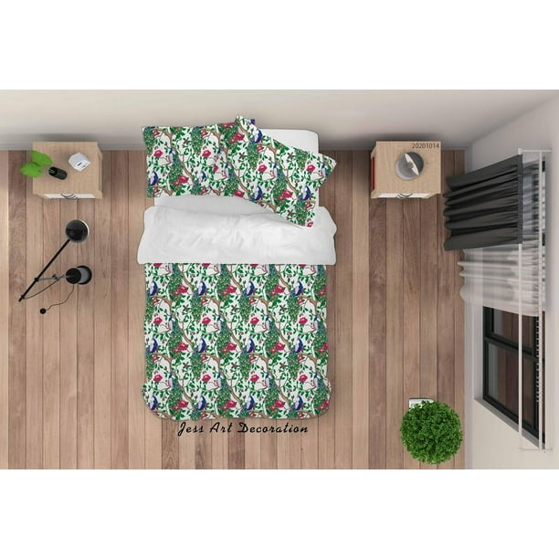 3D Cartoon Animal Peacock Flower Pattern Quilt Cover Set Bedding Set Duvet