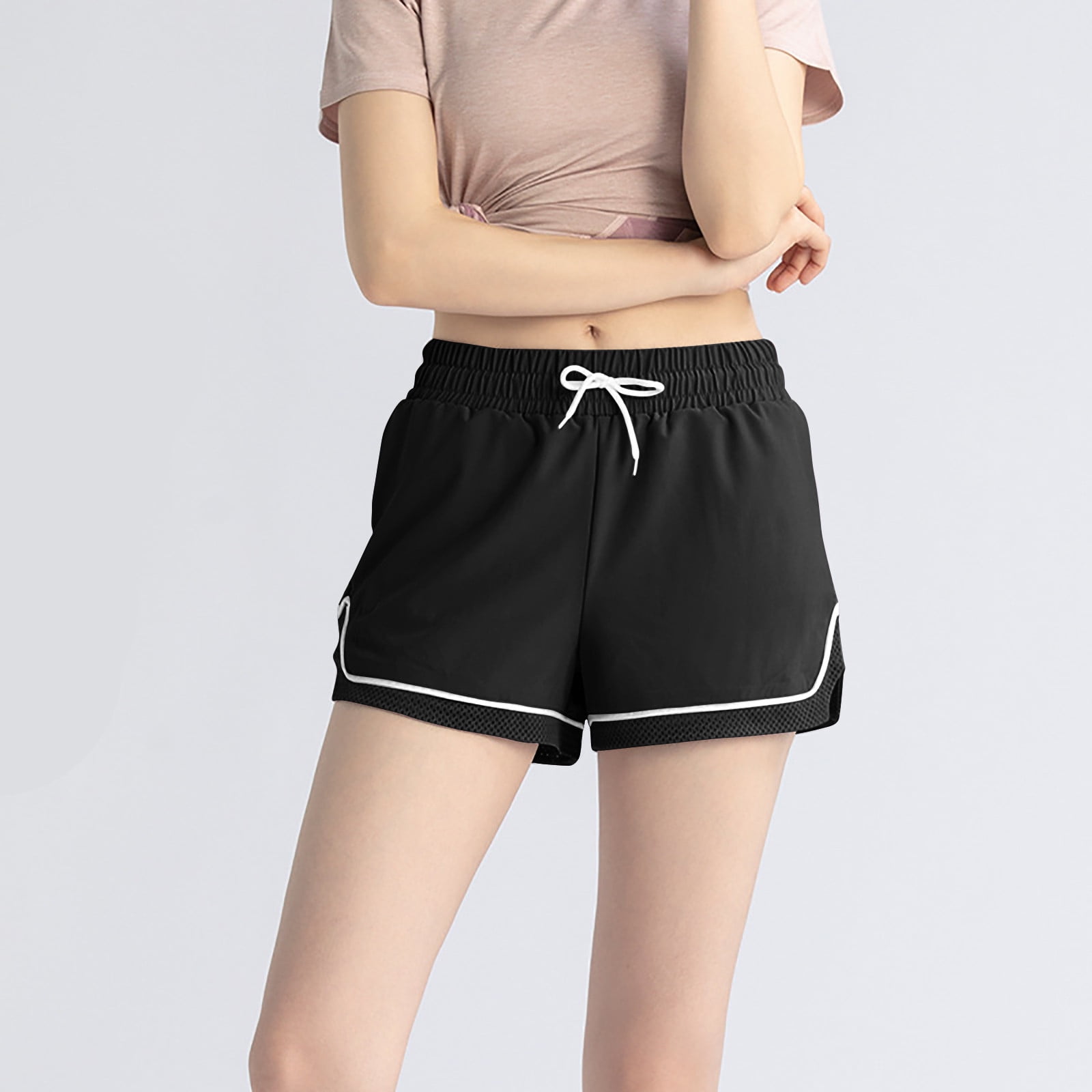 YYDGH Women's Running Shorts Summer Athletic High Waisted Drawstring Causal  Workout Sport Shorts with Pockets Black S 